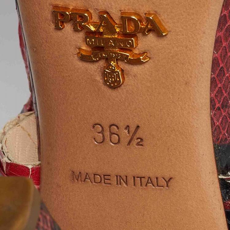 Pre Owned Prada Pink Python Leather Bow Ankle Strap Sandals Size 36.5
