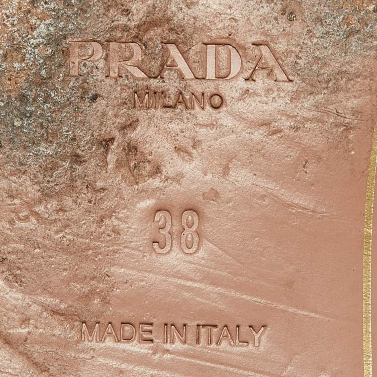 Pre Owned Prada Gold Embossed Python Crystal Embellished Flat Slides Size 38