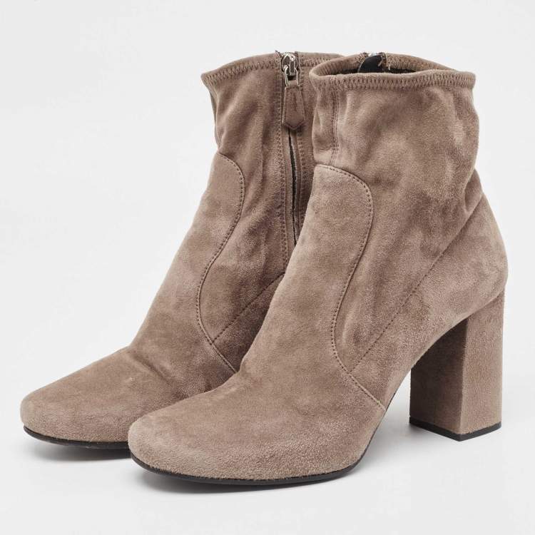 Pre Owned Prada Light Brown Suede Block Heel Ankle Boots Size 39