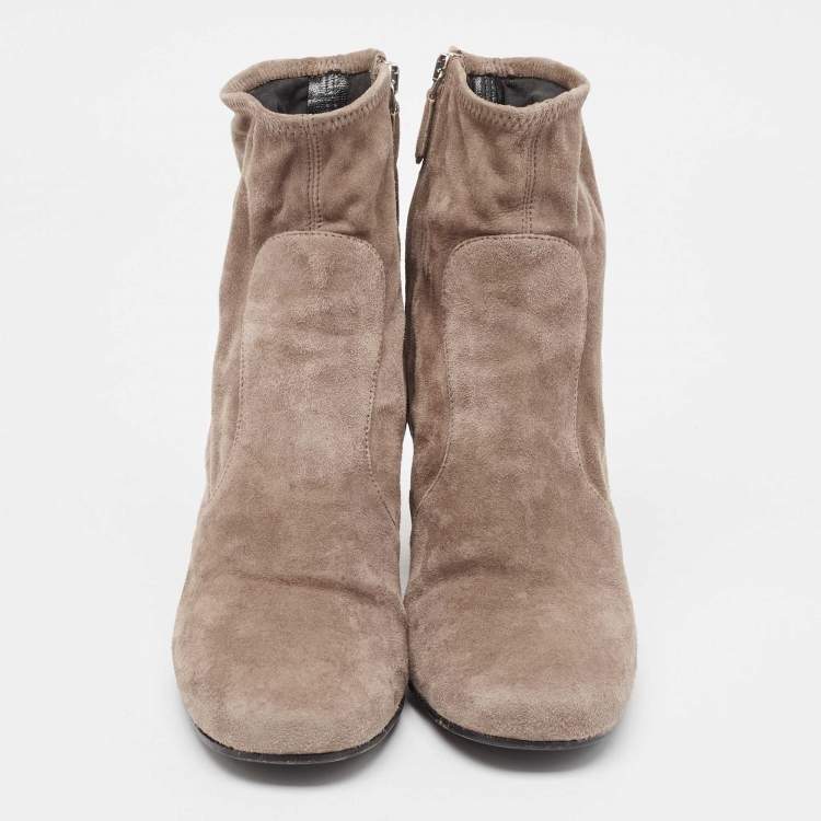 Pre Owned Prada Light Brown Suede Block Heel Ankle Boots Size 39