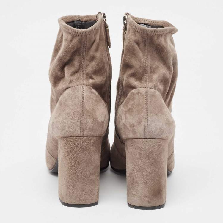 Pre Owned Prada Light Brown Suede Block Heel Ankle Boots Size 39