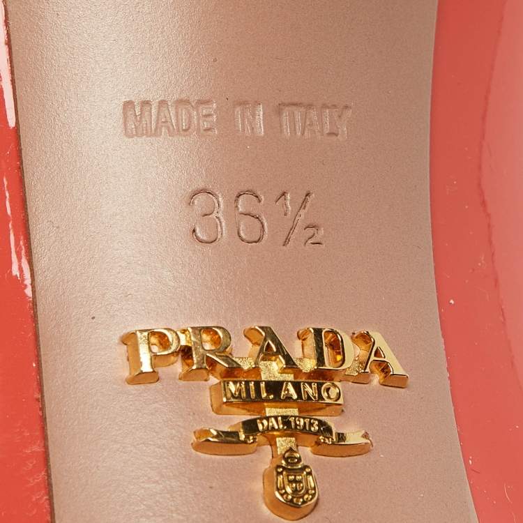 Pre Owned Prada Coral Pink Patent Leather Peep Toe Platform Pumps Size 36.5