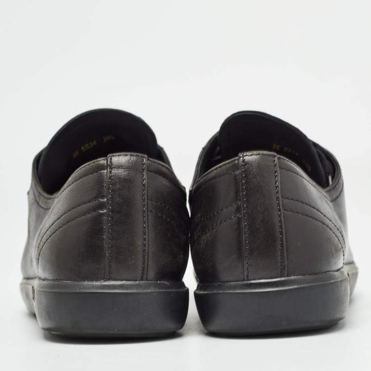 Pre Owned Prada Black Leather Lace Up Sneakers Size 38.5