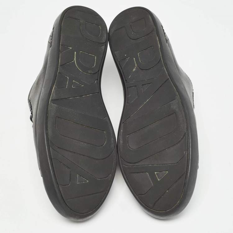 Pre Owned Prada Black Leather Lace Up Sneakers Size 38.5