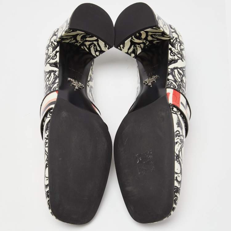 Pre Owned Prada Multicolor Print Patent Leather Block Heel Loafer Pumps Size 41.5