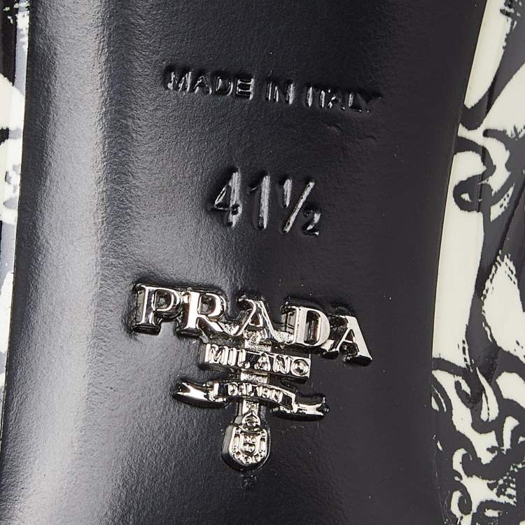 Pre Owned Prada Multicolor Print Patent Leather Block Heel Loafer Pumps Size 41.5