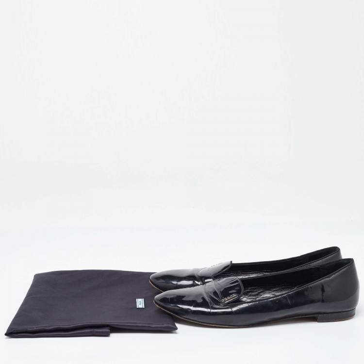 Pre Owned Prada Black Patent Leather Smoking Slippers Size 41