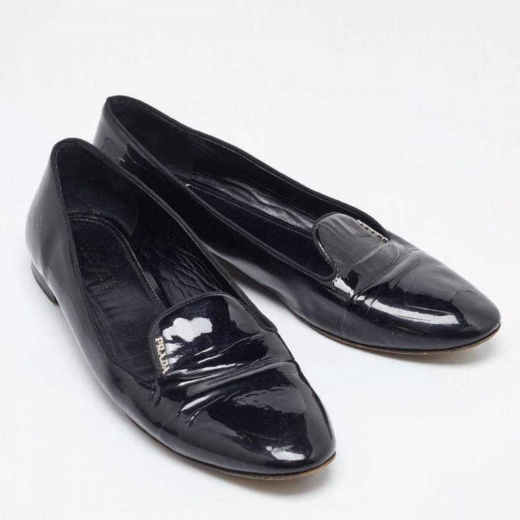 Pre Owned Prada Black Patent Leather Smoking Slippers Size 41