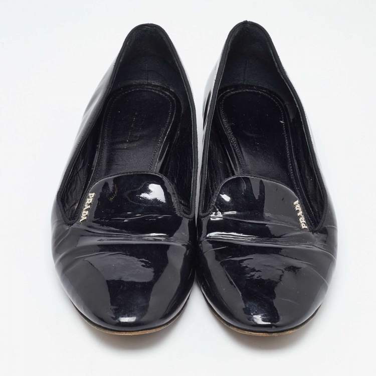 Pre Owned Prada Black Patent Leather Smoking Slippers Size 41