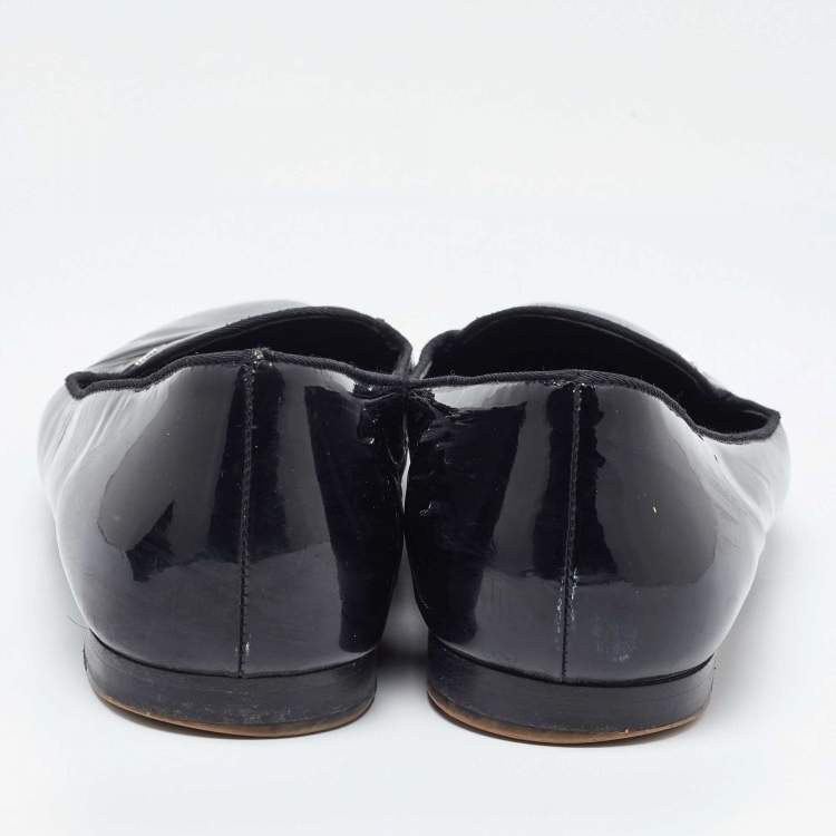 Pre Owned Prada Black Patent Leather Smoking Slippers Size 41