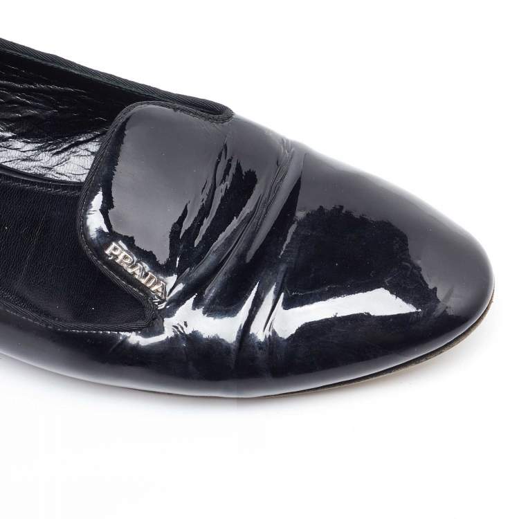 Pre Owned Prada Black Patent Leather Smoking Slippers Size 41