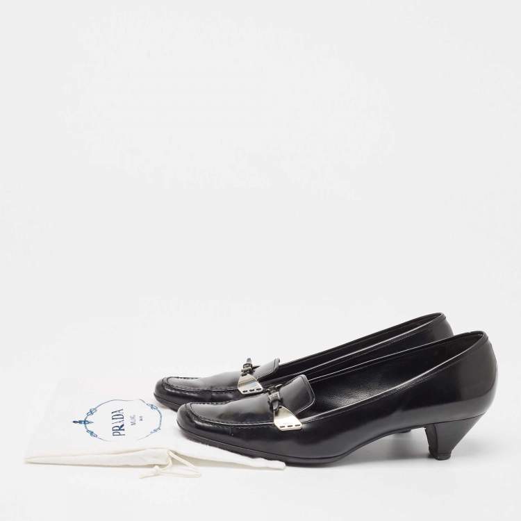 Pre Owned Prada Black Leather Loafer Pumps Size 40