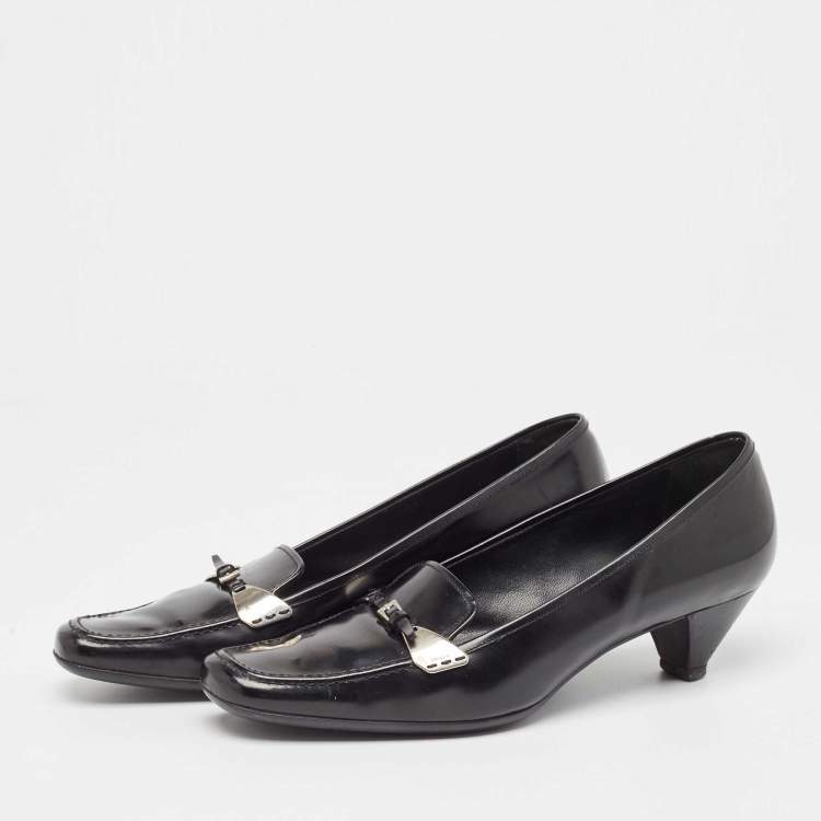 Pre Owned Prada Black Leather Loafer Pumps Size 40
