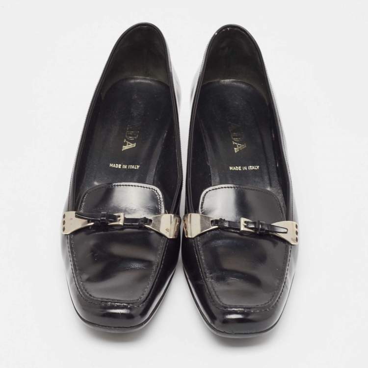 Pre Owned Prada Black Leather Loafer Pumps Size 40
