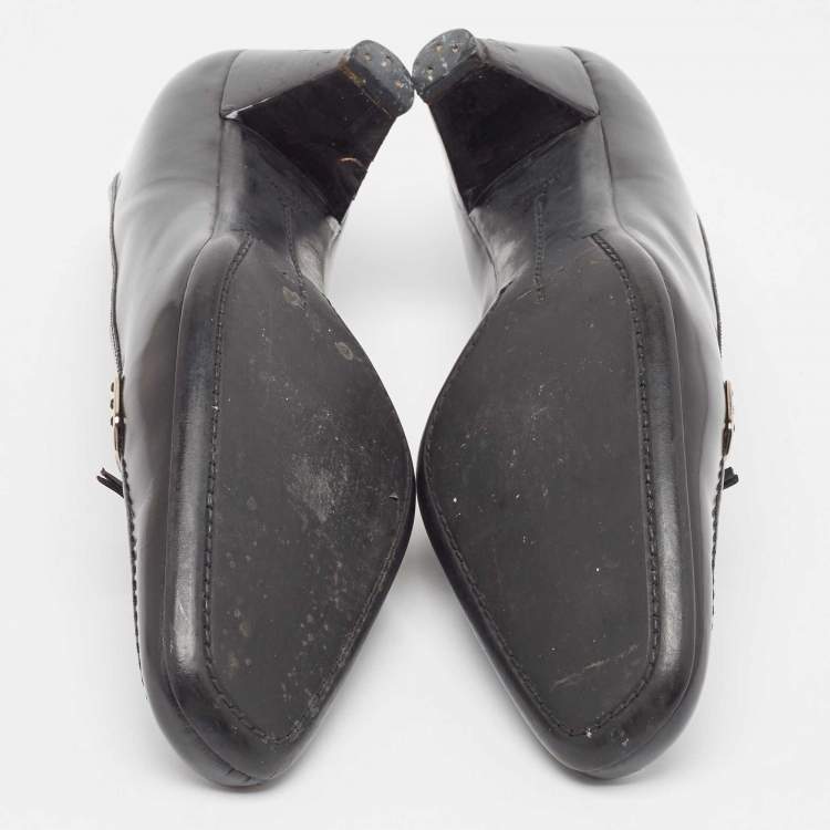 Pre Owned Prada Black Leather Loafer Pumps Size 40