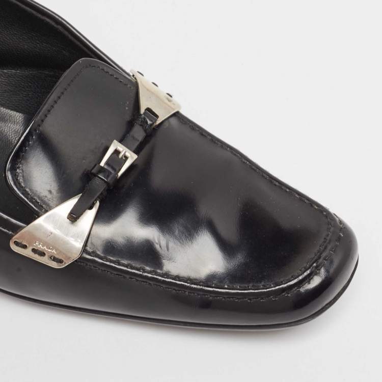 Pre Owned Prada Black Leather Loafer Pumps Size 40
