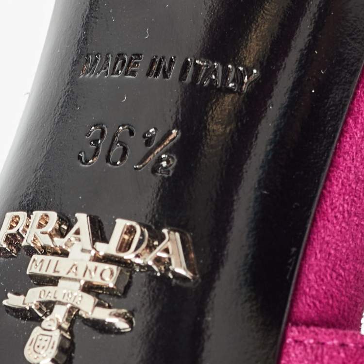 Pre Owned Prada Fuchsia Suede Crystal Embellished Platform Sandals Size 36.5