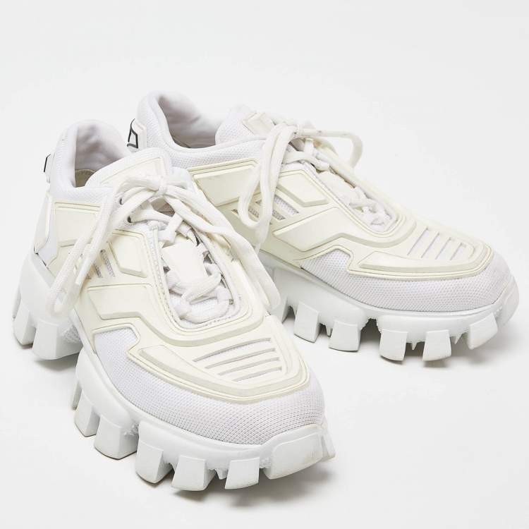Pre Owned Prada White Mesh And Rubber Cloudbust Thunder Low Top Sneakers Size 36.5