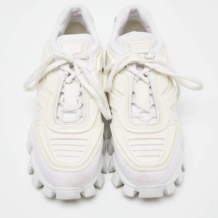 Pre Owned Prada White Mesh And Rubber Cloudbust Thunder Low Top Sneakers Size 36.5