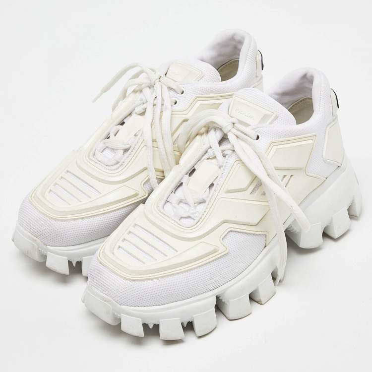 Pre Owned Prada White Mesh And Rubber Cloudbust Thunder Low Top Sneakers Size 36.5