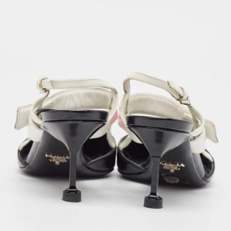 Pre Owned Prada Black/Black Leather Slingback Pumps Size 37.5