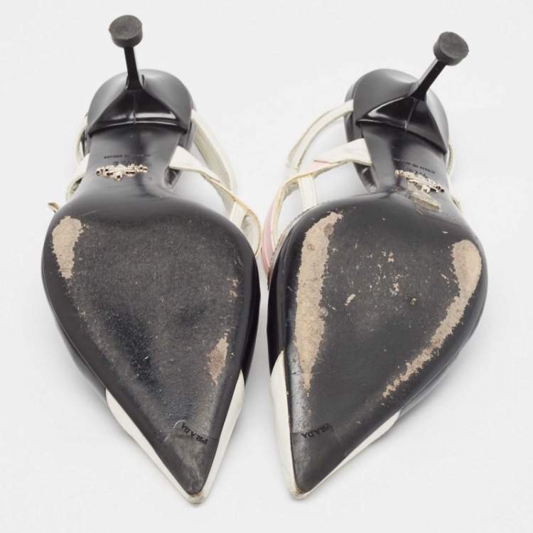 Pre Owned Prada Black/Black Leather Slingback Pumps Size 37.5