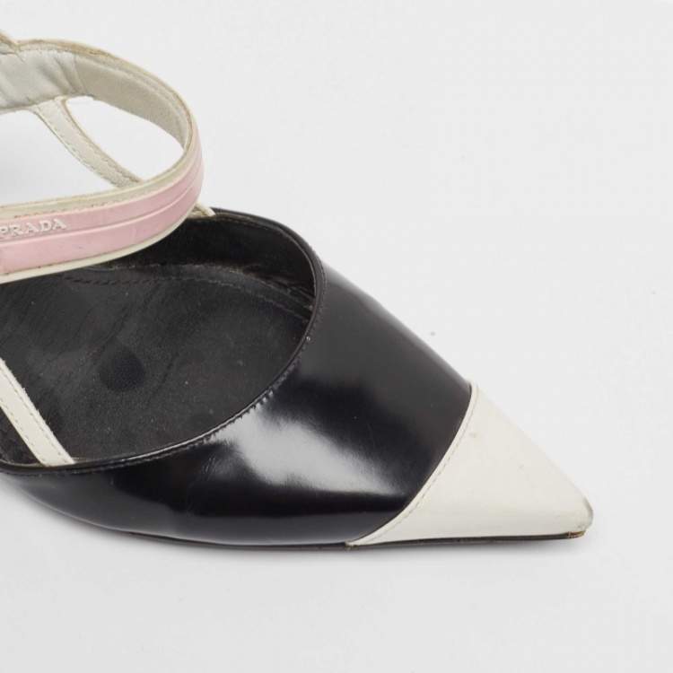 Pre Owned Prada Black/Black Leather Slingback Pumps Size 37.5