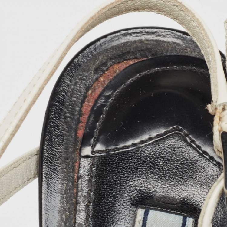 Pre Owned Prada Black/Black Leather Slingback Pumps Size 37.5