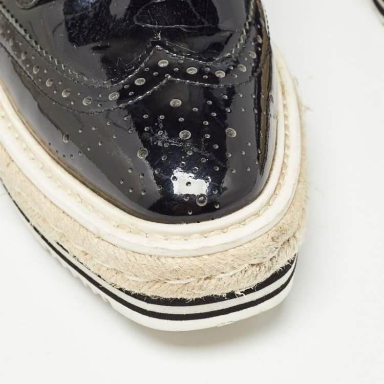 Pre Owned Prada Black Brogue Wingtip Leather Espadrille Derby Size 34