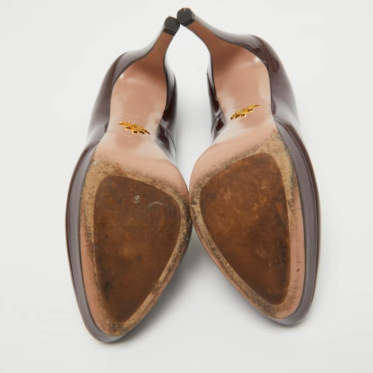 Pre Owned Prada Burgundy Patent Leather Pumps Size 39.5