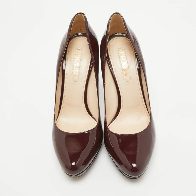 Pre Owned Prada Burgundy Patent Leather Pumps Size 39.5