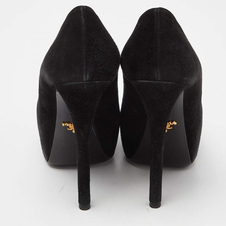Pre Owned Prada Black Suede Platform Pumps Size 39