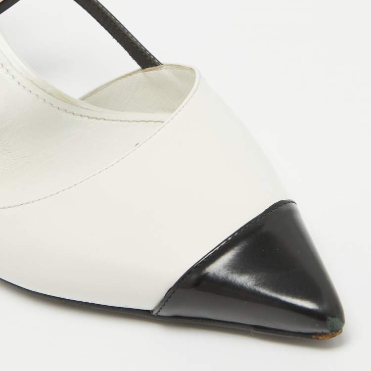 Pre Owned Prada White/Black Leather Slingback Pumps Size 38