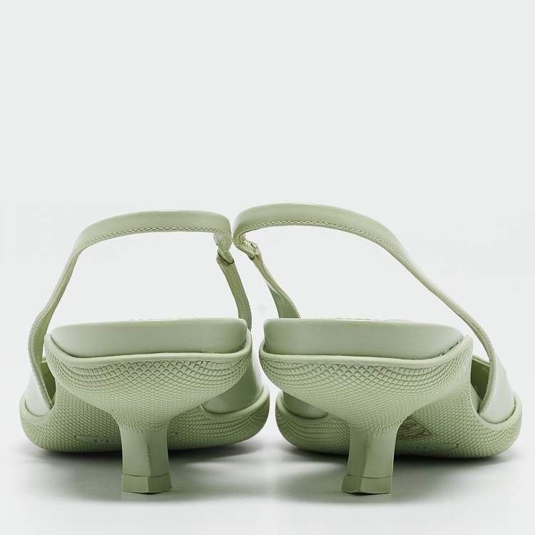 Pre Owned Prada Green Leather Pointed Toe Slingback Pumps Size 39