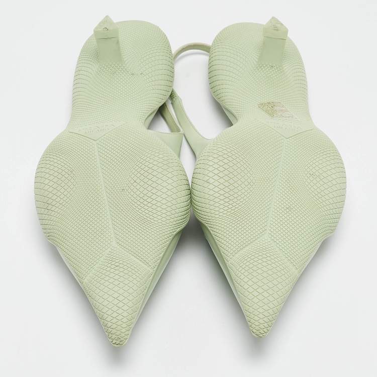 Pre Owned Prada Green Leather Pointed Toe Slingback Pumps Size 39
