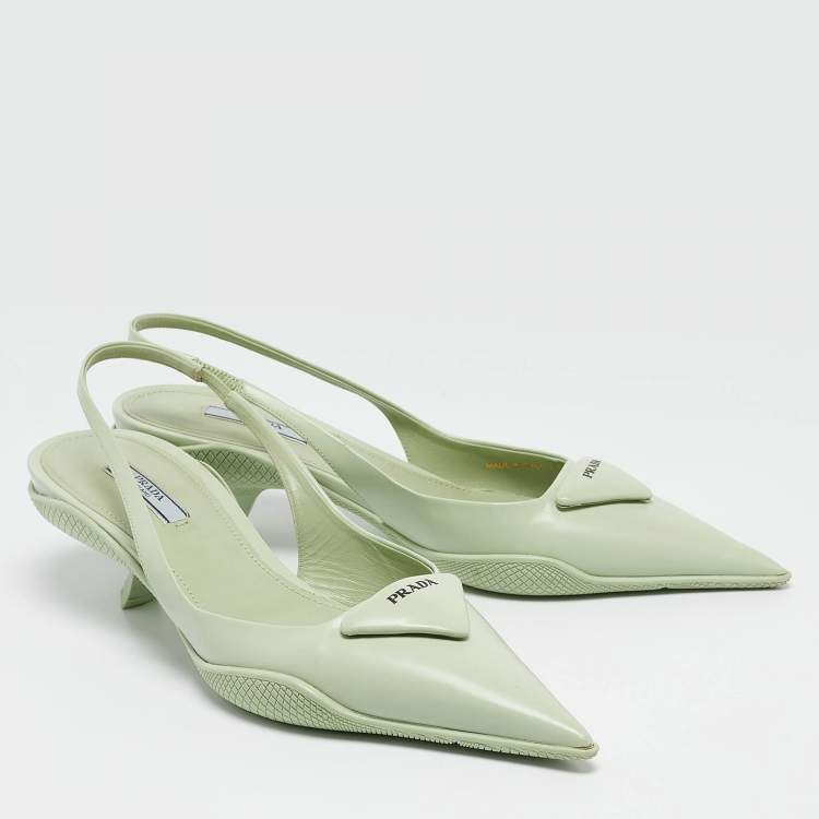Pre Owned Prada Green Leather Pointed Toe Slingback Pumps Size 39