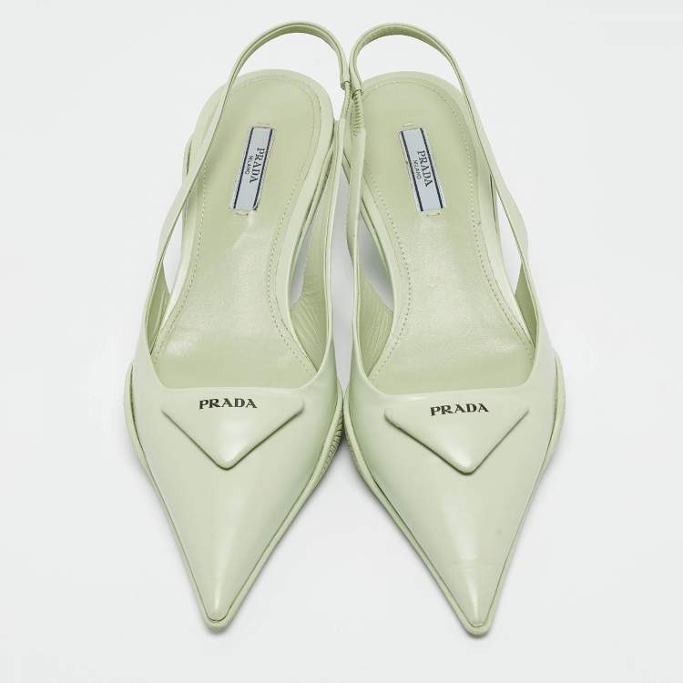 Pre Owned Prada Green Leather Pointed Toe Slingback Pumps Size 39