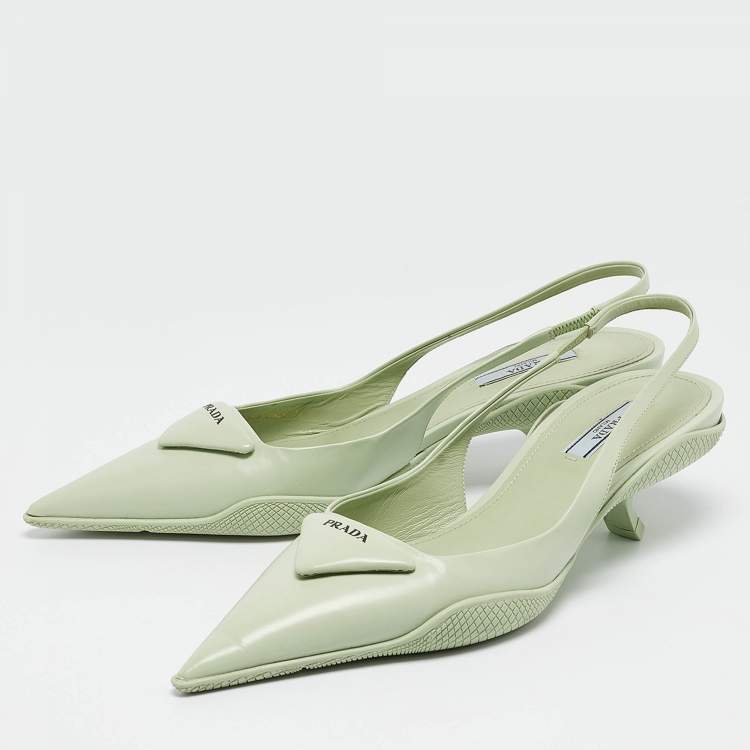 Prada Green Leather Pointed Toe Slingback Pumps Size 39