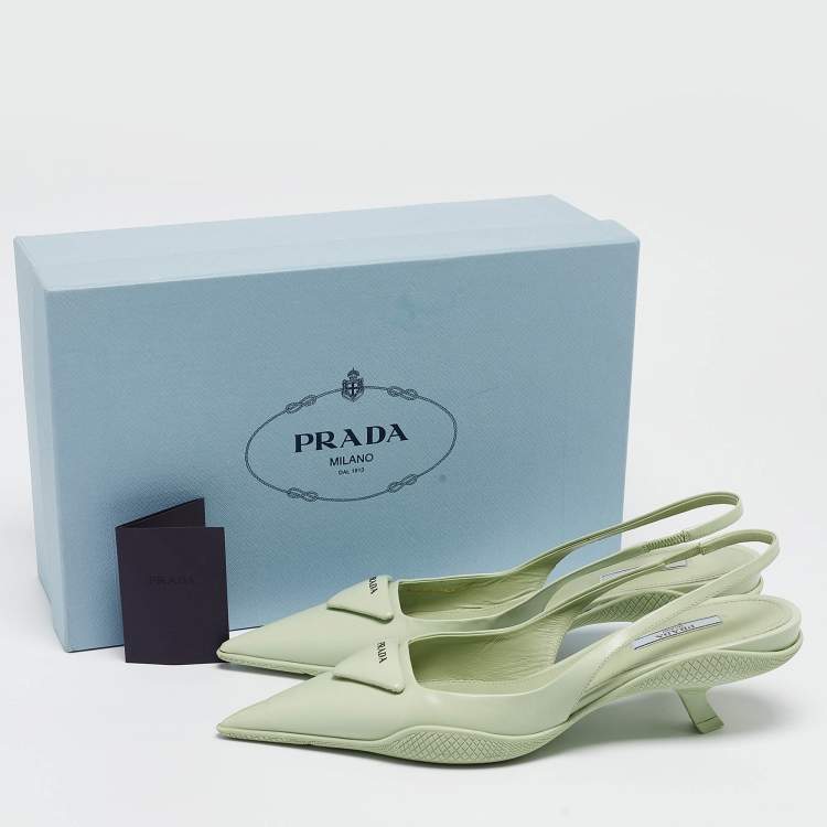 Pre Owned Prada Green Leather Pointed Toe Slingback Pumps Size 39