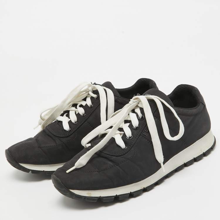 Pre Owned Prada Black Nylon Prax 01 Lace Up Sneakers Size 38.5