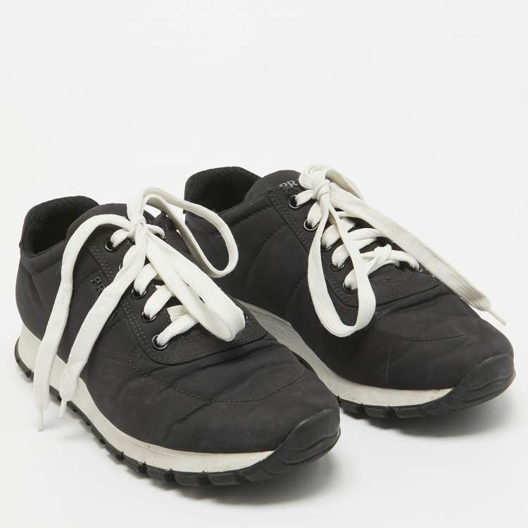 Pre Owned Prada Black Nylon Prax 01 Lace Up Sneakers Size 38.5