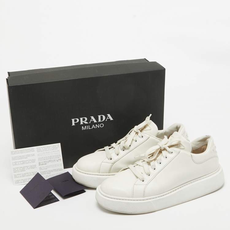 Pre Owned Prada White Leather Low Top Sneakers Size 39