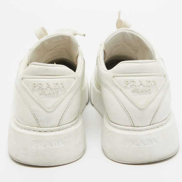 Pre Owned Prada White Leather Low Top Sneakers Size 39