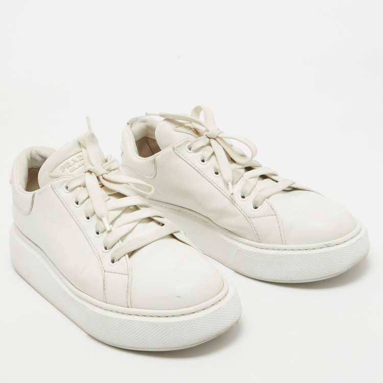 Pre Owned Prada White Leather Low Top Sneakers Size 39