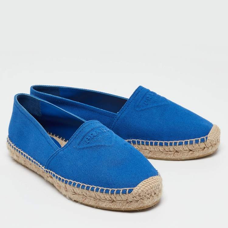 Pre Owned Prada Blue Canvas Espadrille Flats Size 40