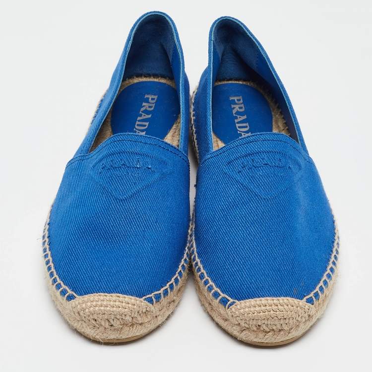 Pre Owned Prada Blue Canvas Espadrille Flats Size 40