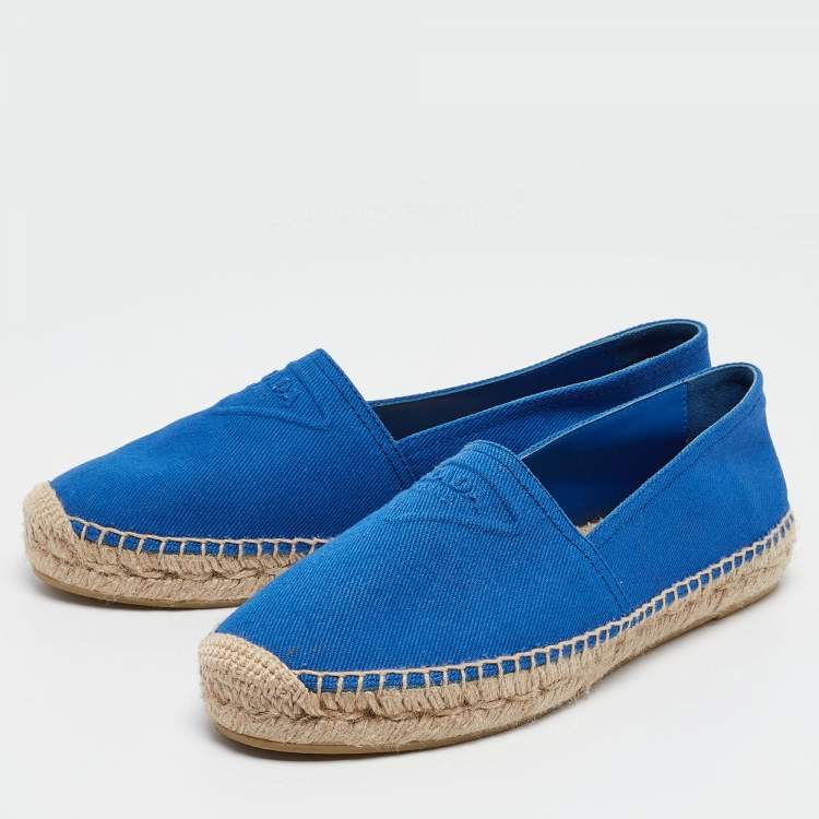 Pre Owned Prada Blue Canvas Espadrille Flats Size 40