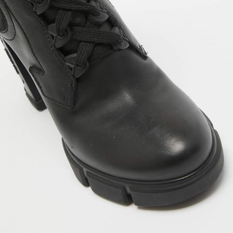 Pre Owned Prada Black Leather and Neopreme Block Heel Ankle Boots Size 39