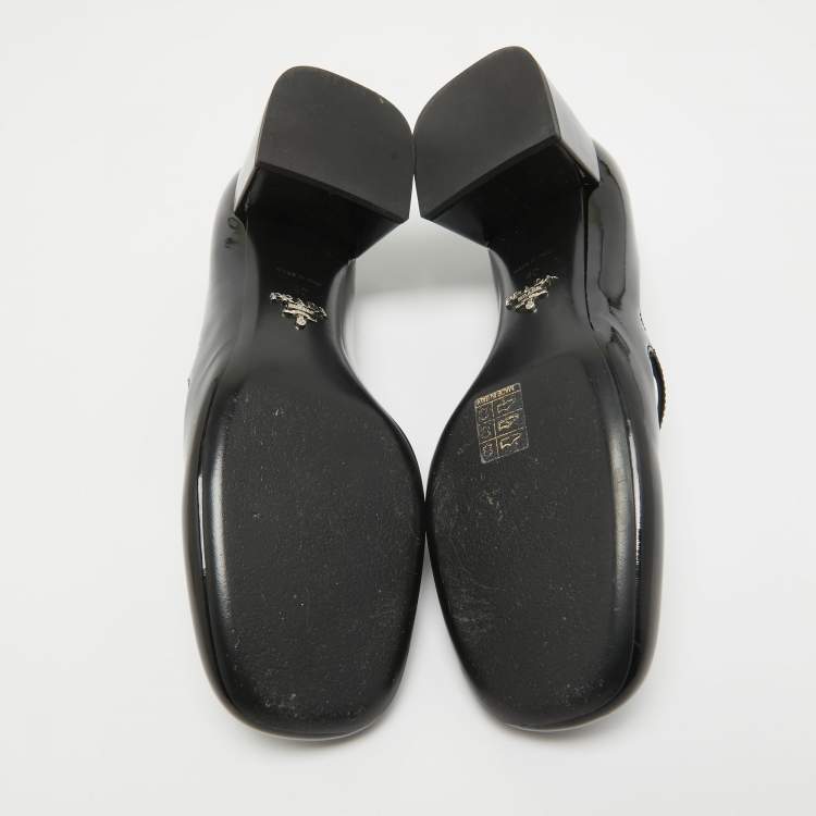 Pre Owned Prada Black Patent Leather Mary Jane Block Heel Pumps Size 40