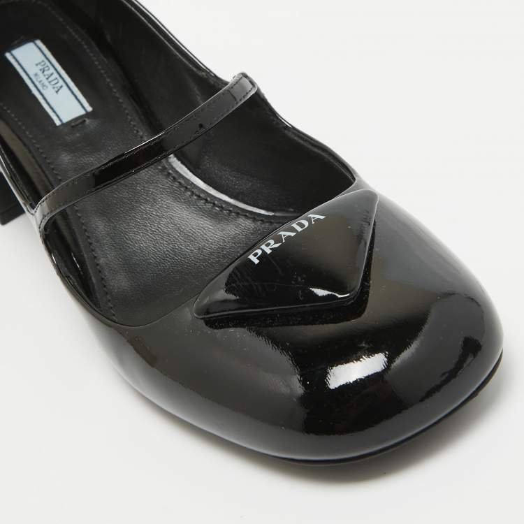 Pre Owned Prada Black Patent Leather Mary Jane Block Heel Pumps Size 40